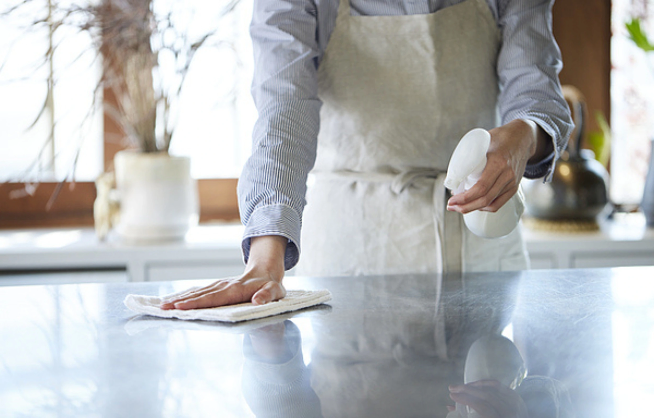 Woman cleaning counter