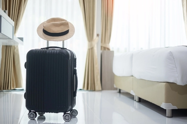 Suitcase in hotel room