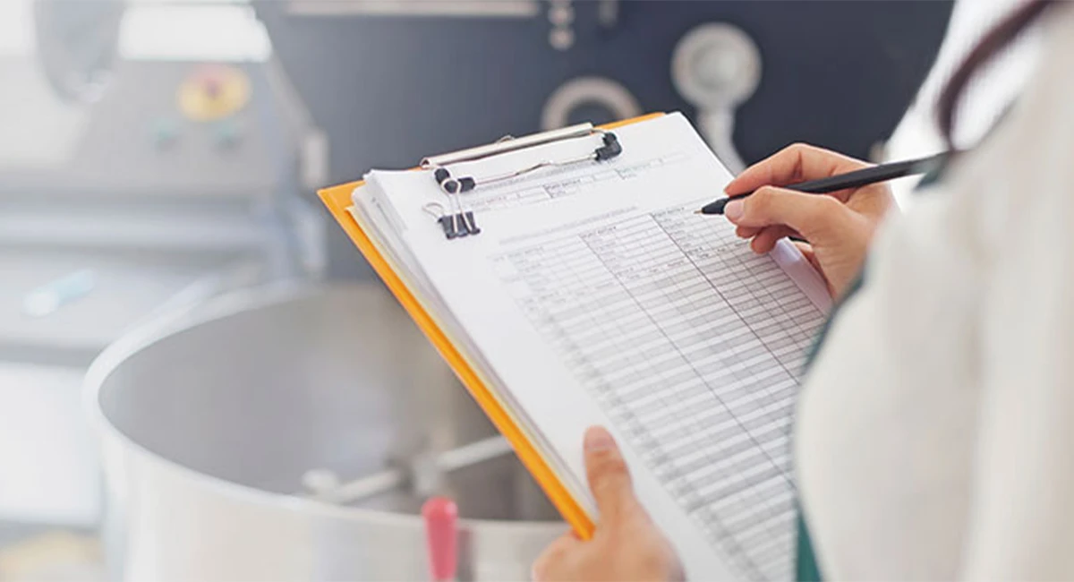 Food processing facility checking off guidelines followed