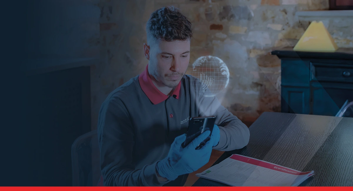 Technician holding phone