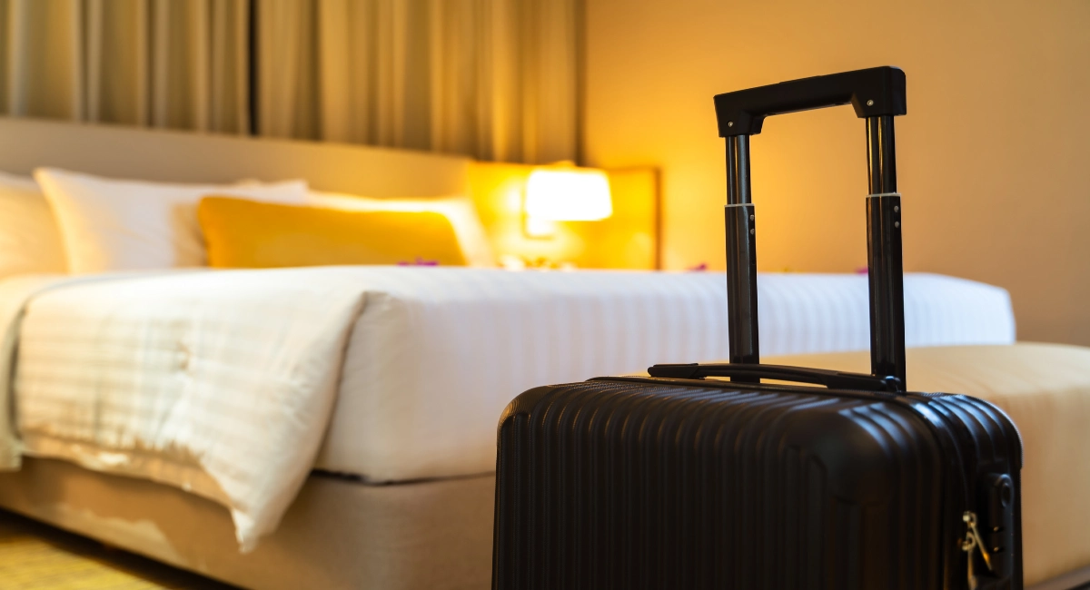 Suitcase in hotel room